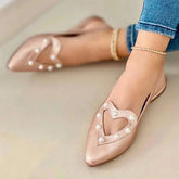 Pointed Toe Heart Cutout Beaded Flat Sandals Oshnow